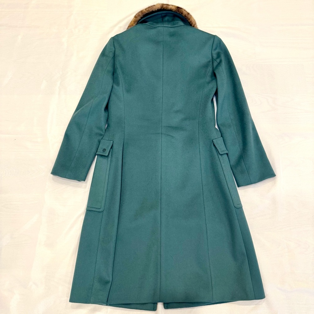 Rare Gucci Double Breasted Teal Virgin Wool Coat W Leopard Mink Collar, Sz 42 - Picture 3 of 14